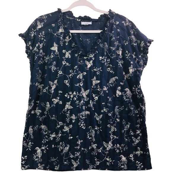Floral Print Navy Blue Women's Top - Picture 1 of 9
